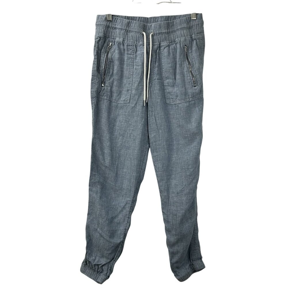 Athleta Cabo Jogger-Chambray Blue Women’s Size 8 Zip Pockets 100% Linen 26” Ins - Picture 12 of 16